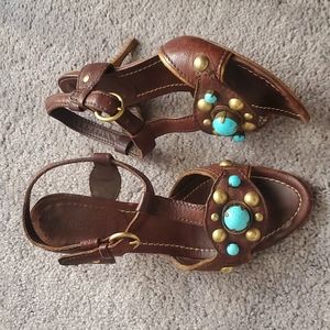 Miu Miu Brown Turquoise Stone Heels